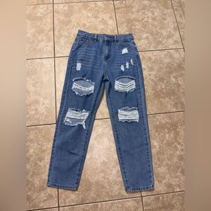 SHEIN Blue Distressed Boyfriend Jeans